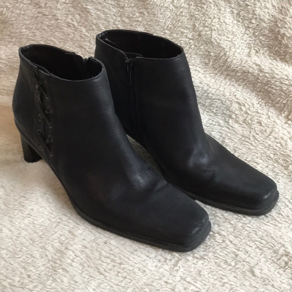 Black leather ankle boots